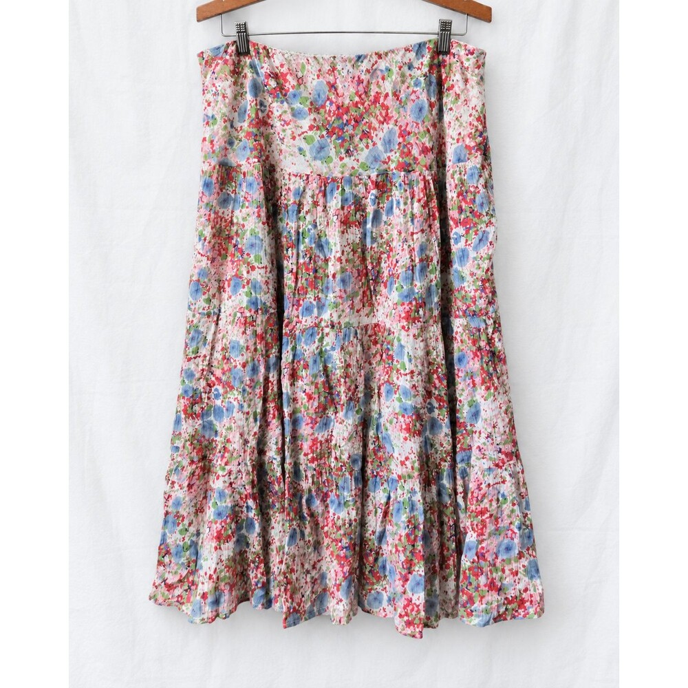 Chaps Womens 1X Floral Tiered Maxi Skirt Cotton Lined Boho Cottagecore Prairie